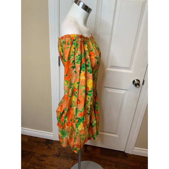 Caroline Constas Orange Floral Sage Off-The-Shoulder Floral Mini Dress, Size S - Picture 3 of 6
